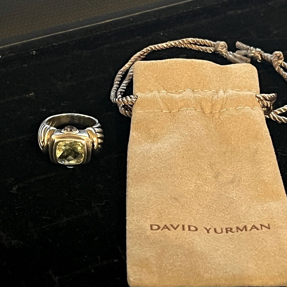 Sterling Silver & Gold David Yurman 7.5 Lemon Citrine with Amethyst accent ring